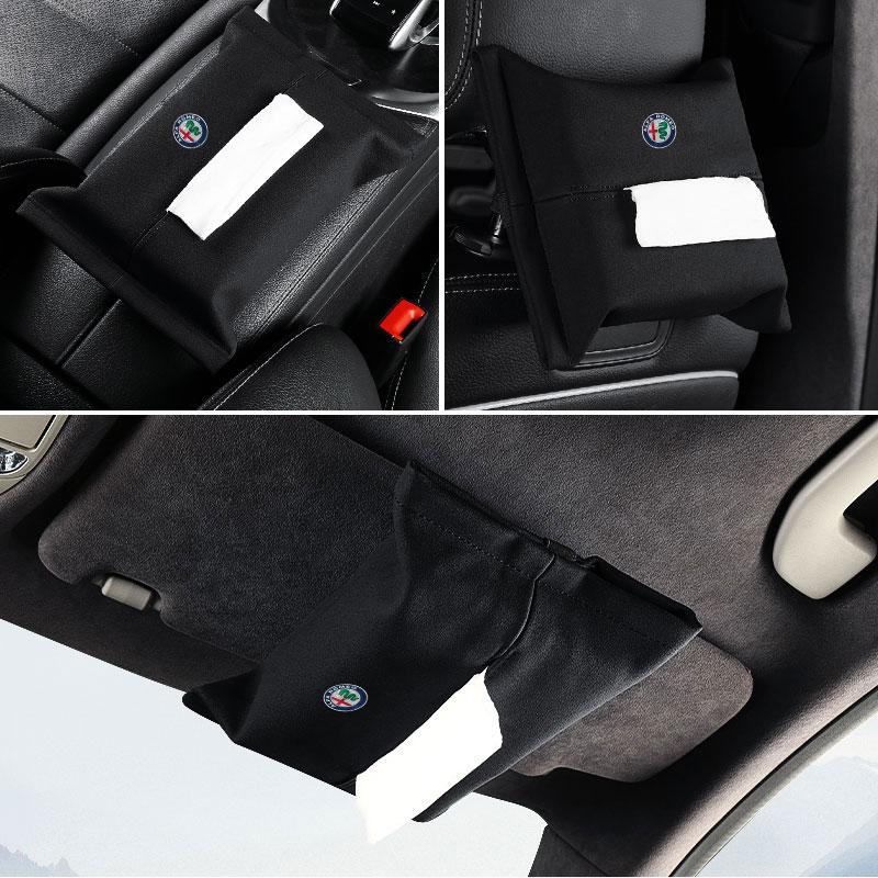 Car Logo Tissue Box Paper Storage Bag Organizer Accessories For Alfa Romeo Abarth JEEP Fiat Volvo Jaguar Honda Nismo TRD Acura