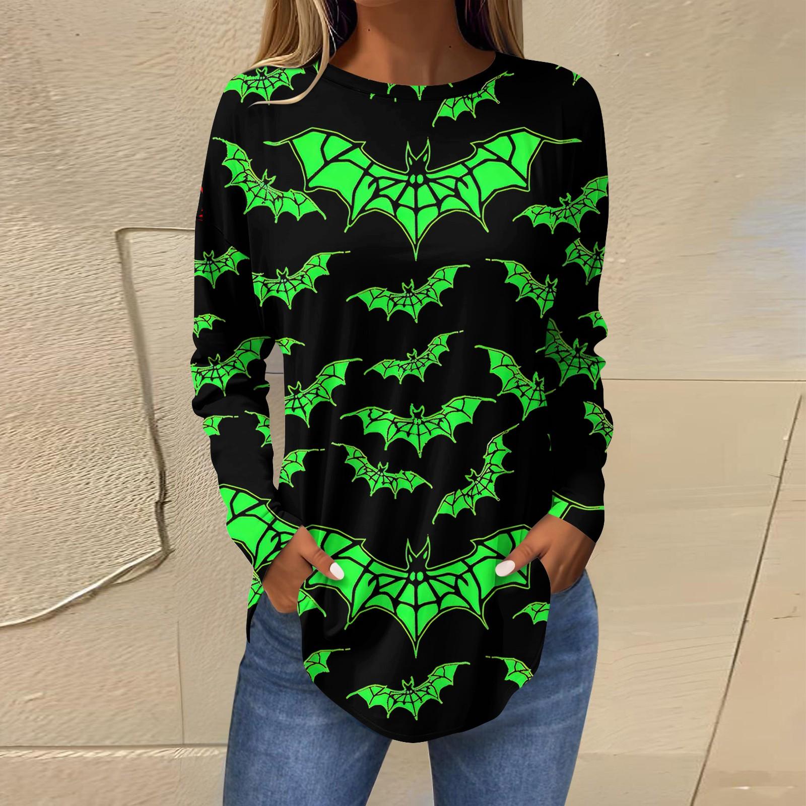 Женская свободная футболка с длинным рукавом с круглым вырезом и принтом — фото 9