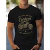 Men's 100% cotton fashionable casual loose oversized retro motorcycle pattern printed round neck short sleeved t-shirt