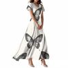 Abito Casual Estivo da Donna con Stampa Farfalla, Scollo a V, Manica Corta