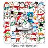 50 Snowman Doodle Cartoon Christmas Fresh Children's DIY Mobile Suitcase Stickers Waterproof