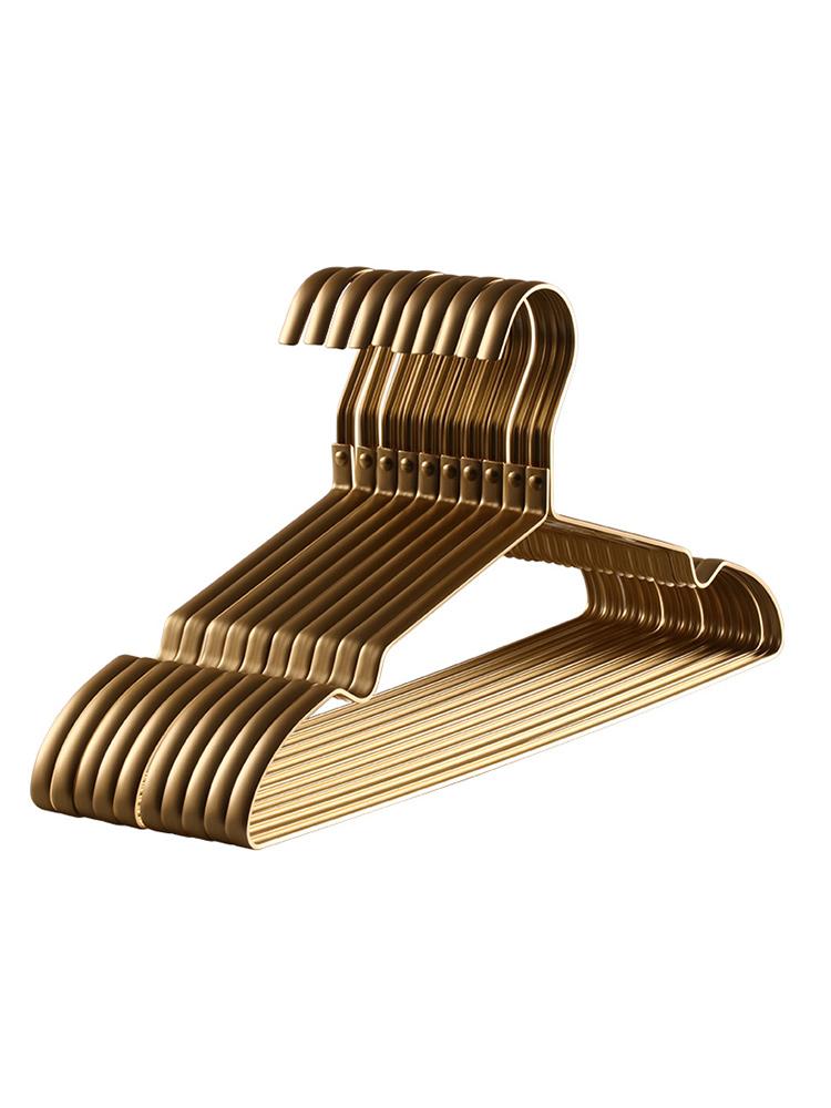 10pcs Matte Gold Hanger Clothes Horse  Aluminum Alloy Drying Rack Anti -slip Dress Towel Hangers Wardrobe Space Saver Organizer