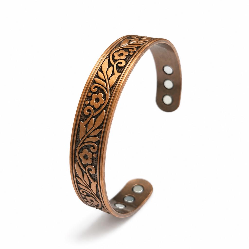 Retro-Stil Blumen-Magnet-Armband & Ring-Set in Rotkupfer für Paare