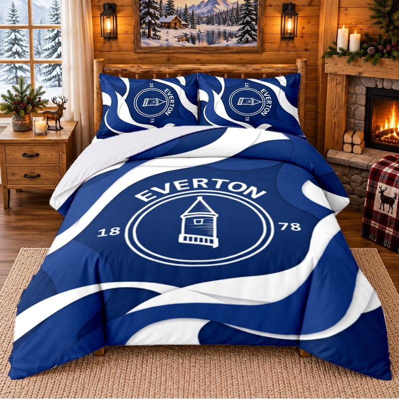 Printed 3Pcs Bedding Set Everton Football Pattern Bed Sheet Pillowcase For Bedroom Decor