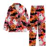 Women's 2 Piece Printed Suit Long Sleeve Button Up Top Wide Leg Pants Suit Set Pajamas Home Casual Suit