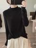 Women's Retro White Half-High Collar Long Sleeve Slimming T-Shirt - Autumn Winter Lazy Style Base Layer