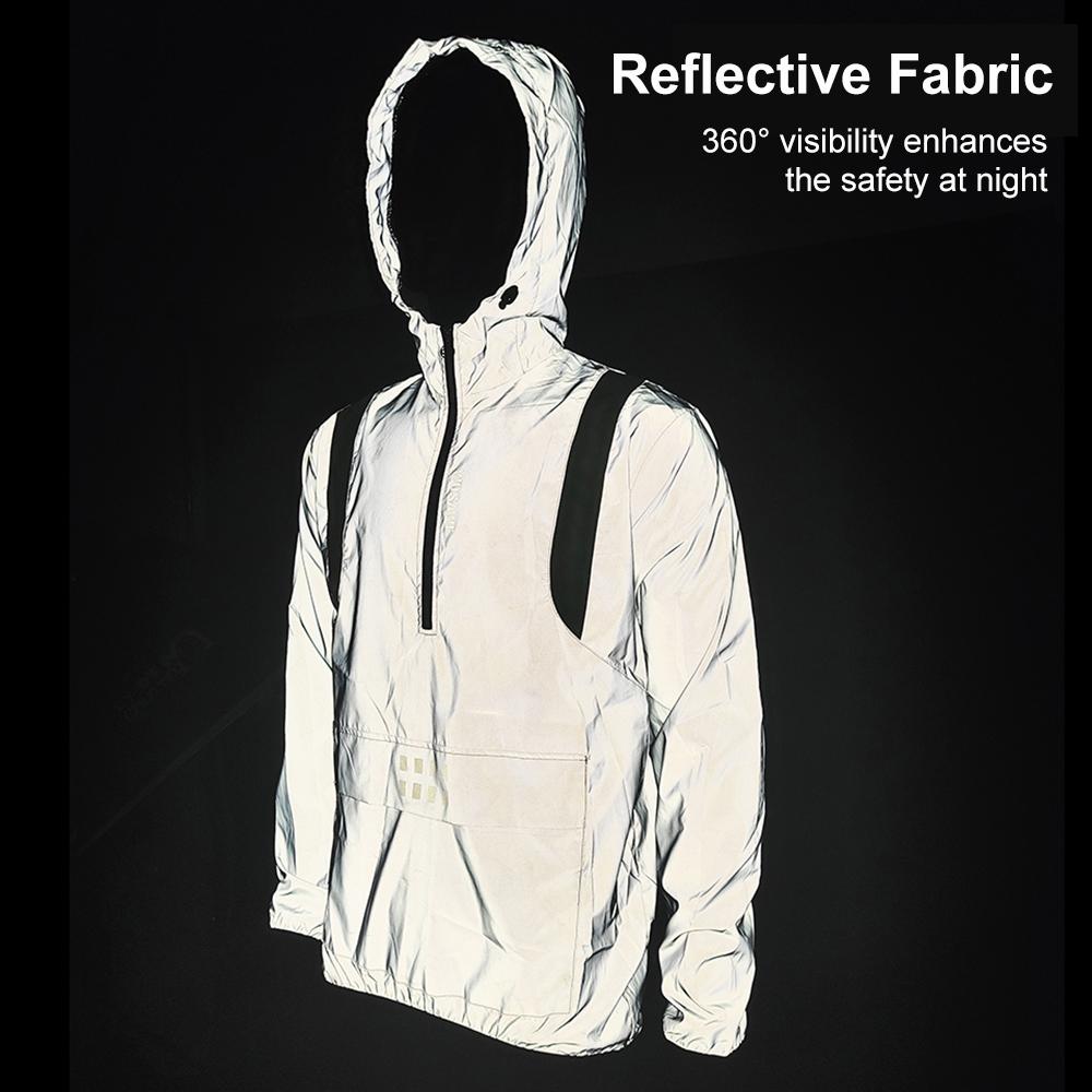 Herren Reflektierende Fahrradjacke, Winddicht, mit Kapuze, Fahrradjacke, Mantel zum Laufen, Wandern, Spazierengehen, Nacht