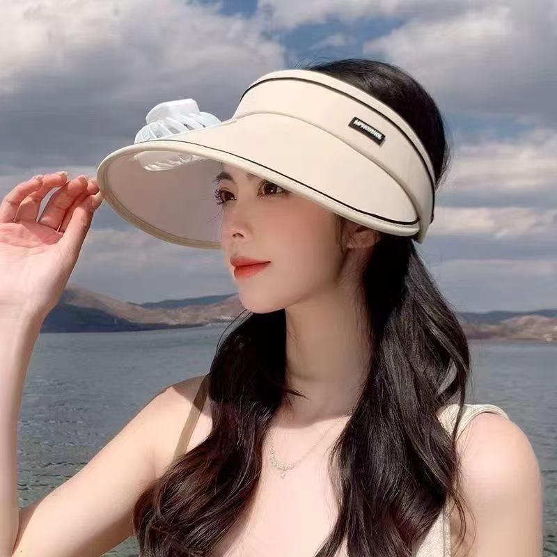 Dual Use Hollow Top Cooling Fan Hat, Oversized Brim Candy Color Sun Hat, Windy Outdoor Travel Visor Cap for Men Women