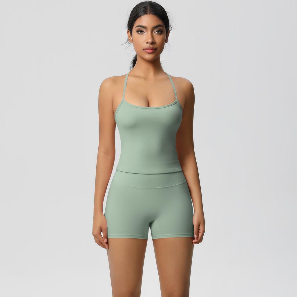 New Solid Color Strap Back Sports Bra Set With High Waist, Hip Lifting, Running, Fitness, Yoga Clothing Set For Women