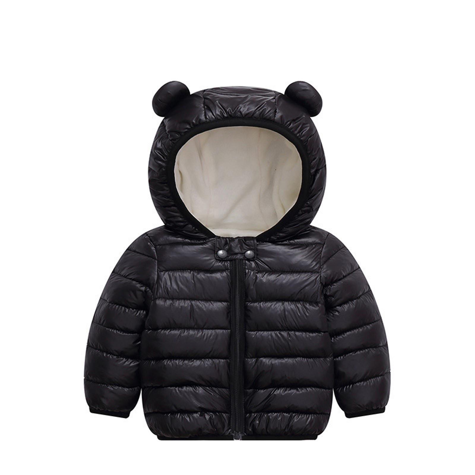 

Зимнее ветрозащитное пальто для маленьких девочек, теплая верхняя одежда с капюшоном, куртка Hoddie 80 чёрный