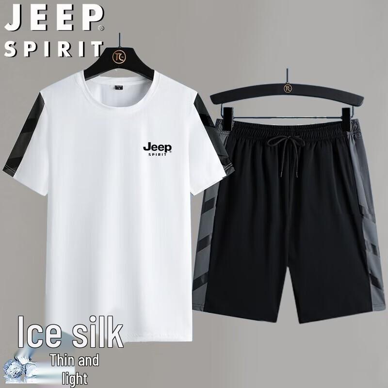 

JEEP SPIRIT Men s Summer Ice Silk T-shirt and Shorts Collection L