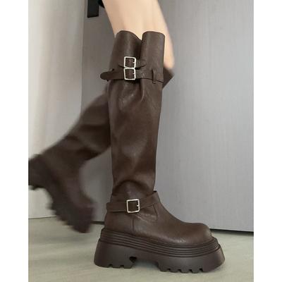 Maillard Brown Boots Women's 2025 Spring and Autumn New Fat Mm Thick Legs Heightening Knight Boots Small Tall Boots