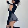Summer Aesthetic Retro Off Shoulder Top Women Patchwork Sexy High Neck Slim Vest Female Fashion Design Casual Short Street Style Tops New