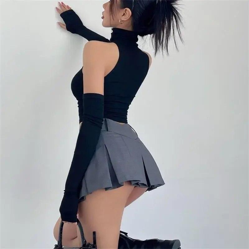 Letní Estetický Retro Top Dámské Patchwork Sexy Štíhlá vesta s vysokým výstřihem Dámská Módní Návrh Ležérní Krátké Street Styl Topy Novinka