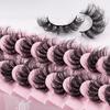 10 paires de faux cils à tiges rigides, imitation poil de vison naturel, style ébouriffé, désordonné, recourbé et épais