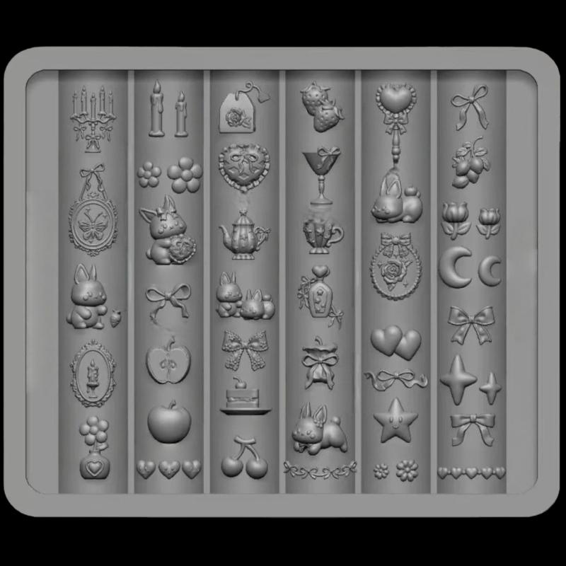 3D Silikonform für Nailart-Design Relief Schleife Erdbeere Barockmuster Maniküre Vorlagen Platten Werkzeuge Zubehör