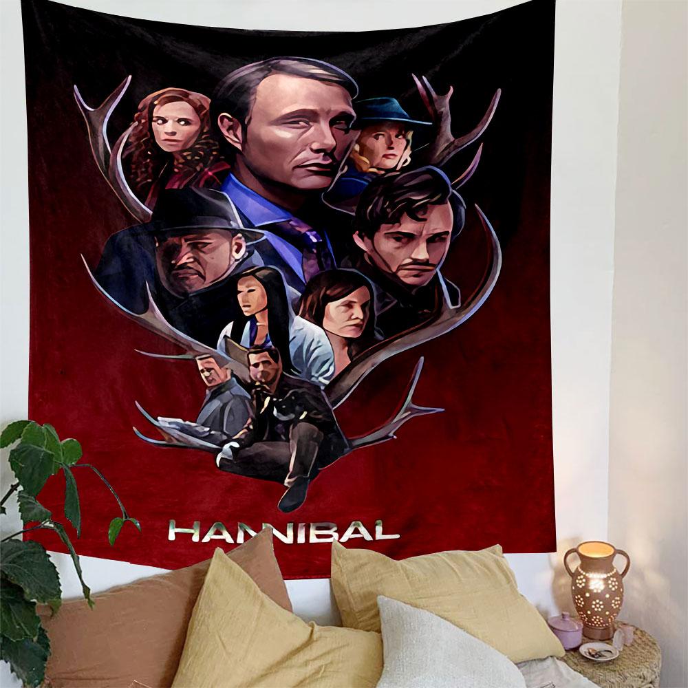 Hannibal TV Series Poster Tapestry Wall Hanging, Dark Crime Thriller Art, Cinematic Wall Decor for Bedroom Living Room Dorm