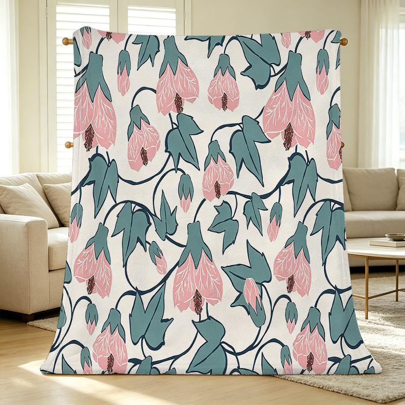 Floral Print Flannel Blanket Ultra Soft, Skin-Friendly, Cozy Warm for Home, Dorm, Christmas & Halloween