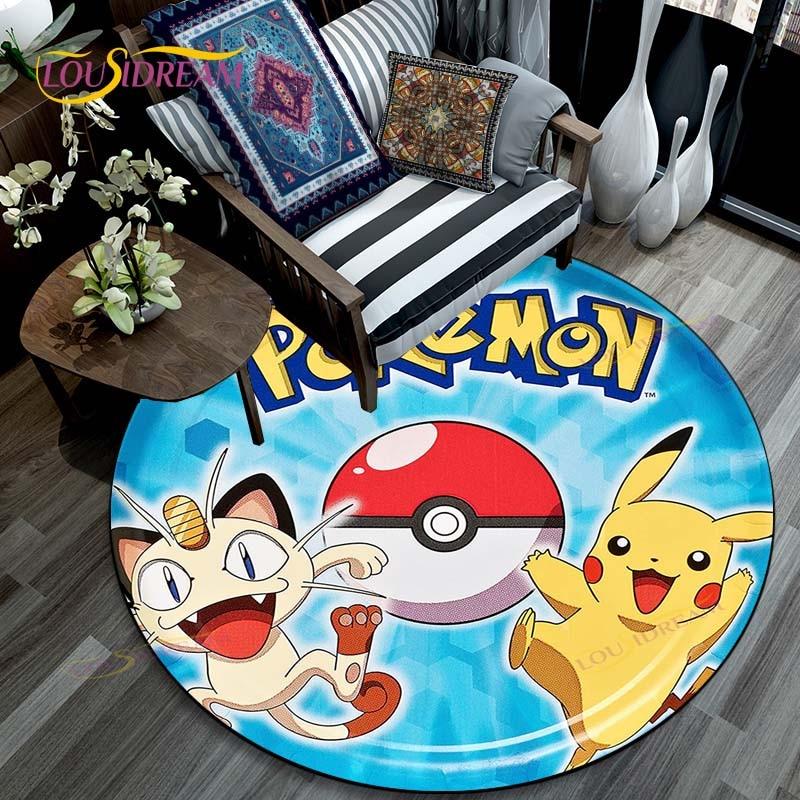 Oturma odası halısı Pikachu Karikatür Pokemon 3D Yuvarlak Paspaslar Sehpa Ev Çocuklar Zemin Halı Kaplama Kaymaz Alan Kilim