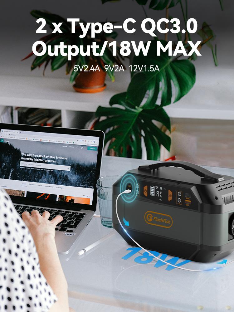 Flashfish P56 Portable Power Station 288.6Wh Battery Capacity 3 Practical Charging Methods BMS Multi‑Safety Protection