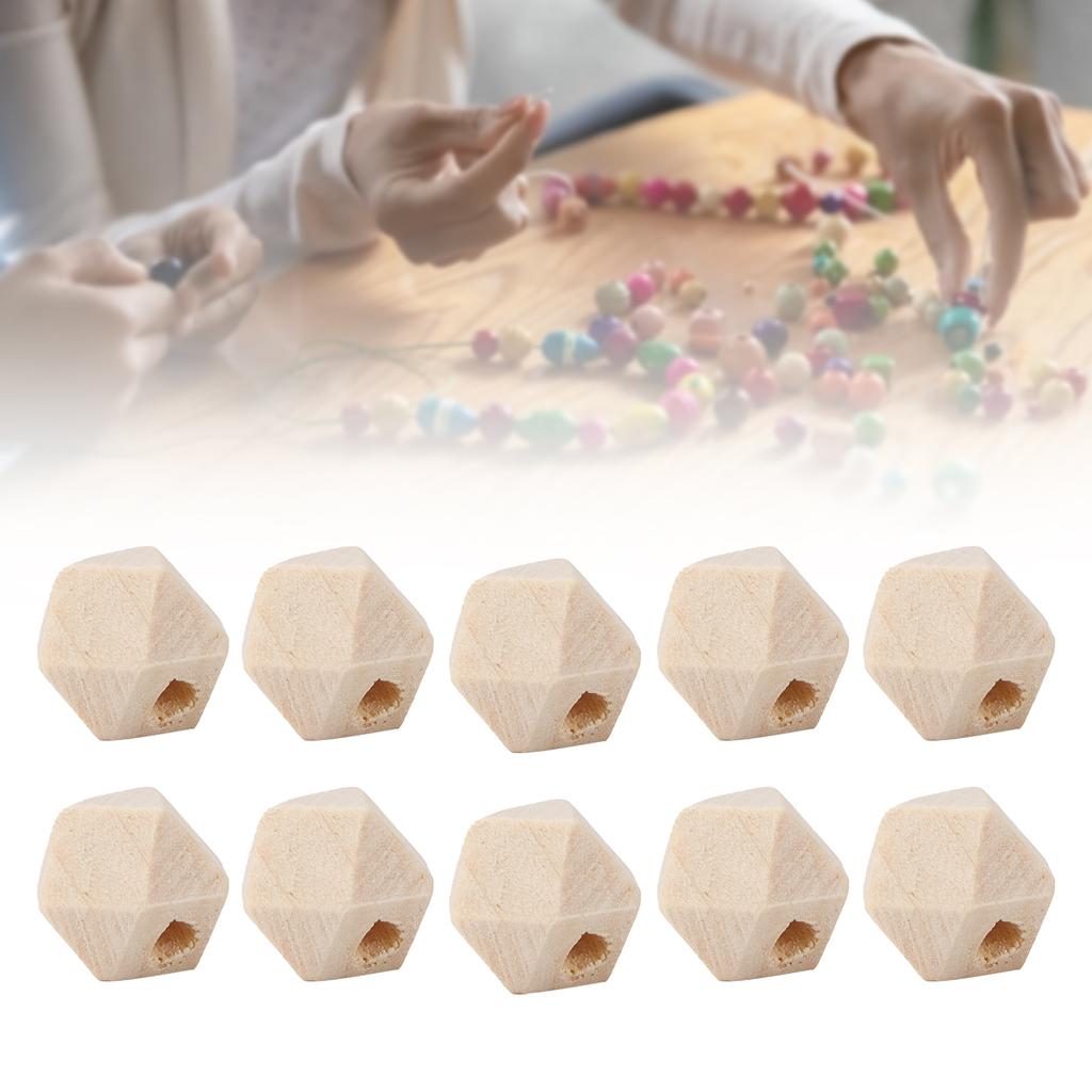 100Pcs Octagonal Wood Beads DIY HandMade Necklaces Keychains Jewelry Accessory Materials