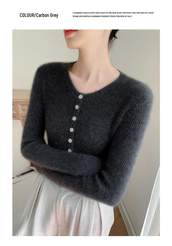 2026 Autumn/Winter Cashmere Knit Slim Fit Round Neck Wool Sweater Pullover