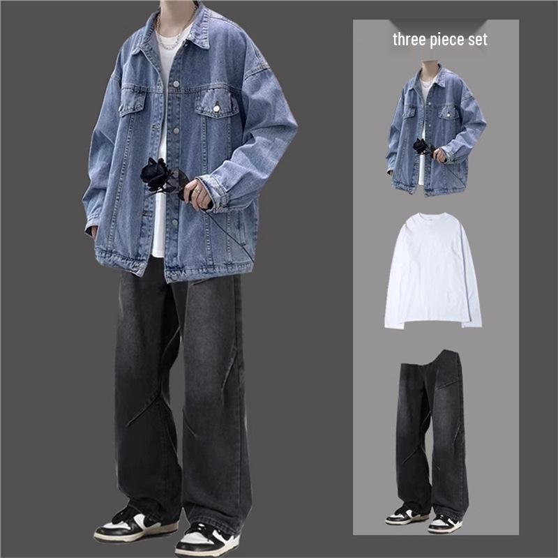 Men's Retro Denim Jacket - Trendy Spring & Autumn Casual Workwear Set for Teens