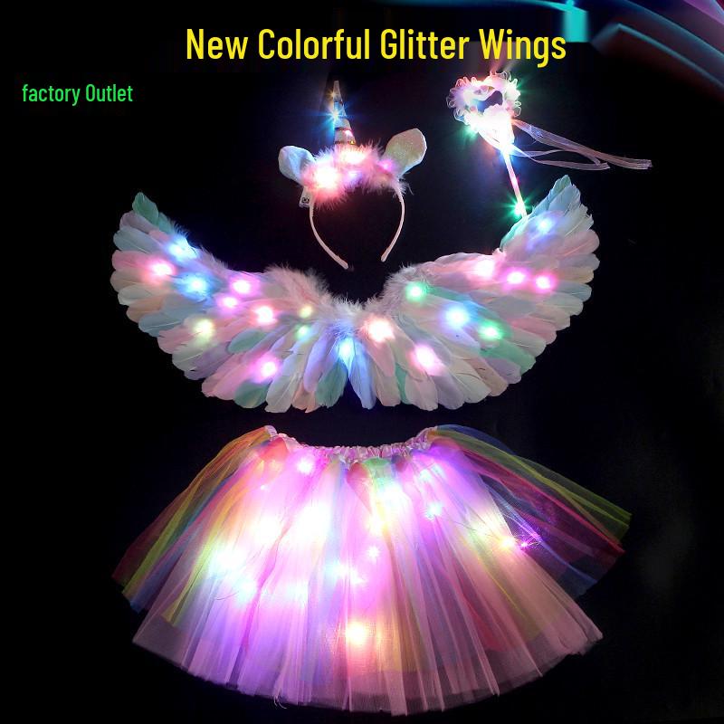 Children's Glowing Angel Feather Wings Costume Prop for Girls & Adults - Fairy, Elf, Cosplay & Photoshoots
