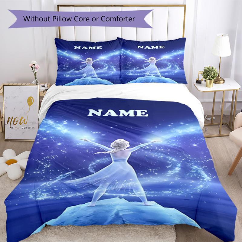 3pcs Custom Name Elsa Bedding Set Duvet Cover Closure Includes 1 Duvet Cover & 2 Pillowcases, Soft and Comfortable for All Seasons.