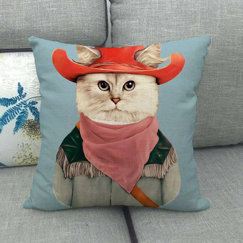 Cartoon Cat Pattern Series Super Soft Cotton and Linen Material Pillow Cover for Home Sofa Decoration Pillow Cover