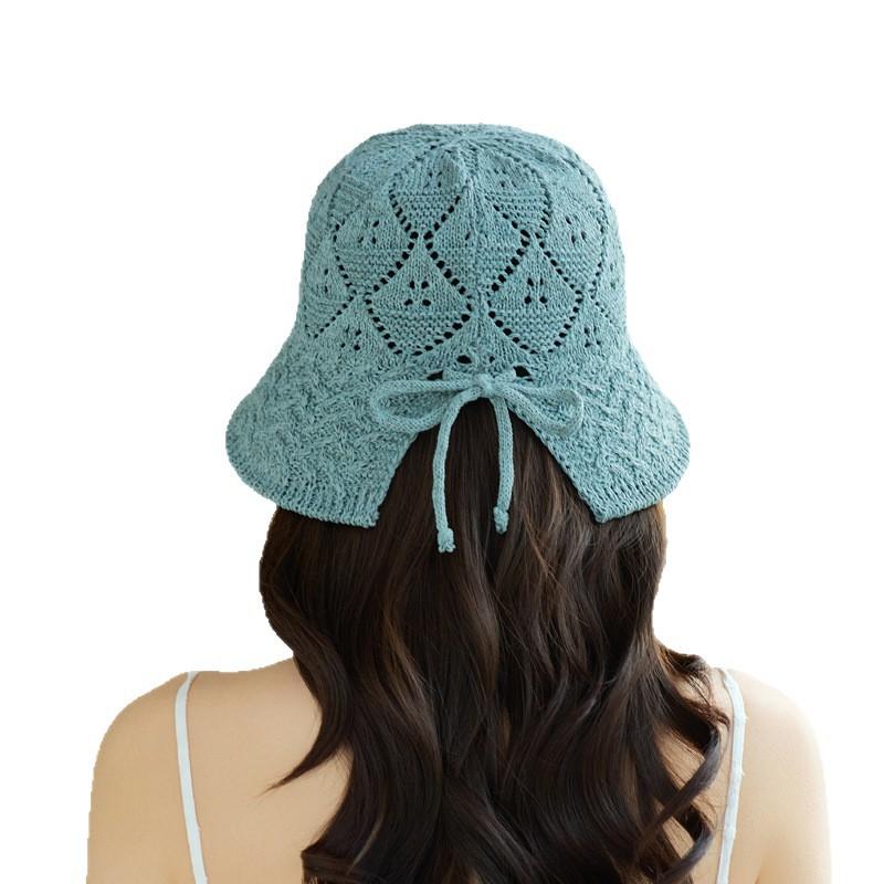Hollow Knitted Bucket Cap, Rear Split Basin Cap, Summer Breathable Sunscreen Visor, Outdoor Travel Shows A Small Face