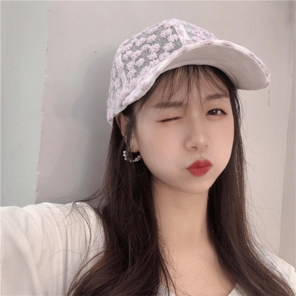 Embroidered Flower Baseball Cap Breathable Mesh Peaked Hat Fashion Visors Cap Girls