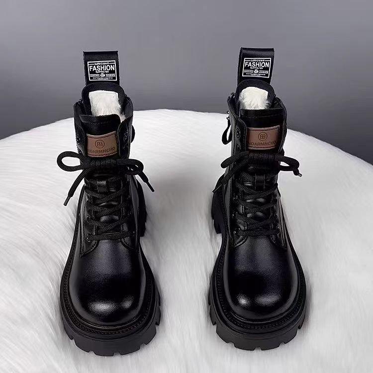 Soft leather Martin boots women's 2025 winter new British style soft leather thick-soled medium heeled versatile retro locomotive short boots women