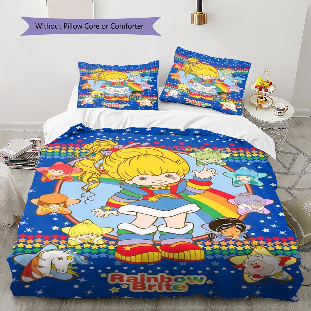 Rainbow Brite Pattern Bedding Quilt Set Quilt Cover Pillowcase Home Decoration Gift (1 * Duvet Cover + 2 * Pillowcase, Without Core)