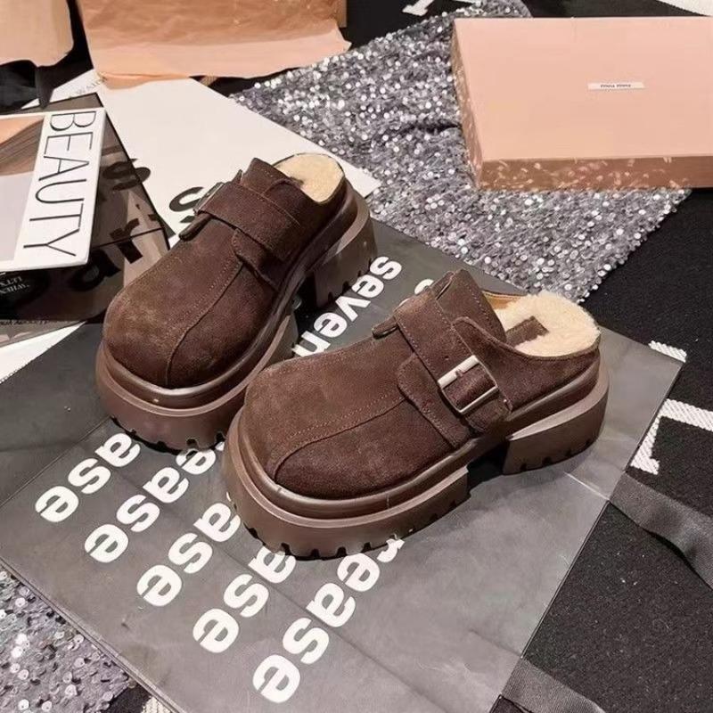 

Двое в тапочках новая круглая голова ретро замша повседневный хлопок швабра пряжка ремня маффин толстая подошва сумка голова швабра 36 кофейный