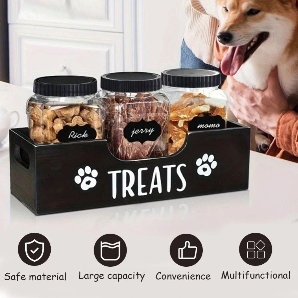 Creative Wooden Dog Treat Container Practical Dog Food Storage Holder Cat Food Storage