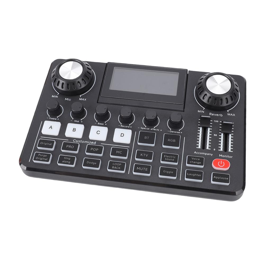 Live Sound Card Adjustable LED Screen Reverb RGB Lights Professional Sound Card with Voice Changer F