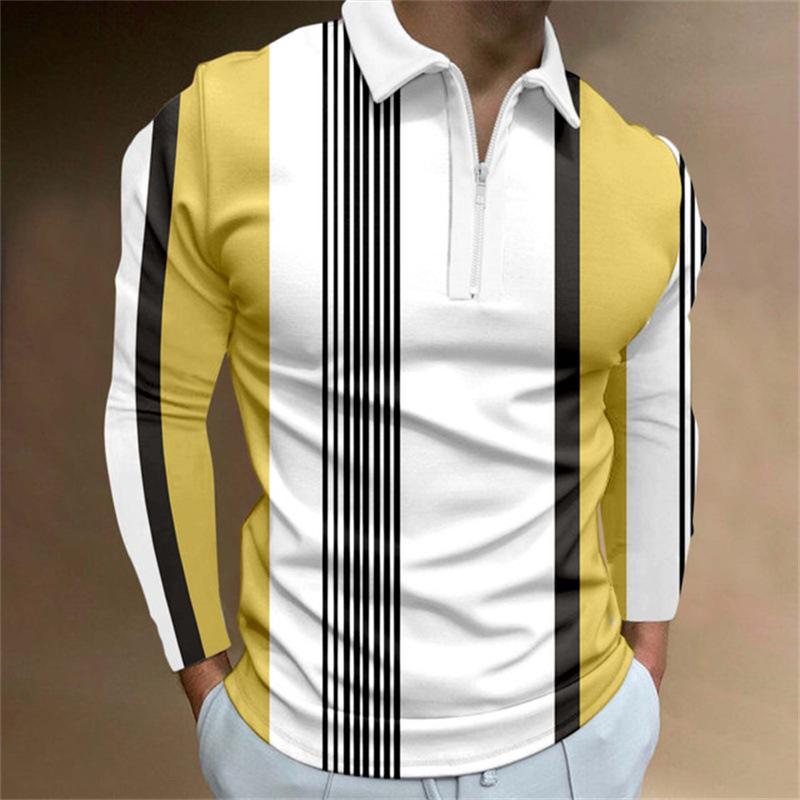 Slim Fit Long Sleeve Zip Polo, Casual Stylish Top for Men