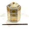 24to3 Three-Tiered Ceramic Jubako Box with Gold Chrysanthemum Design, Hexagonal, Gold