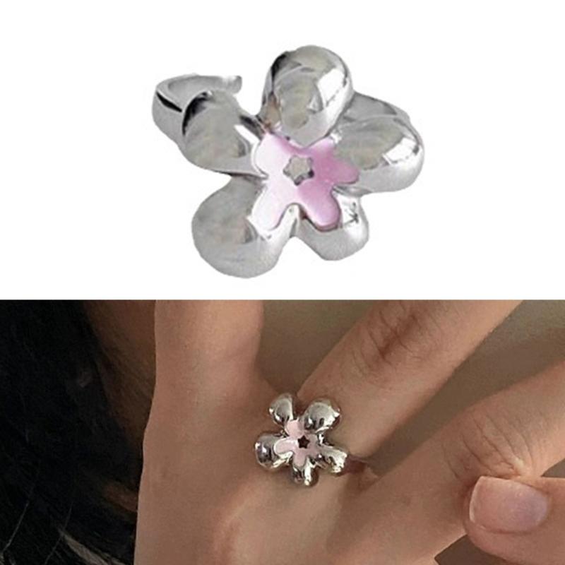 Trendy Flower Ring Delicate Adjustable Finger Ring Fashion Party Jewelry Geometric Aesthetic Open Ring for Wedding Gift