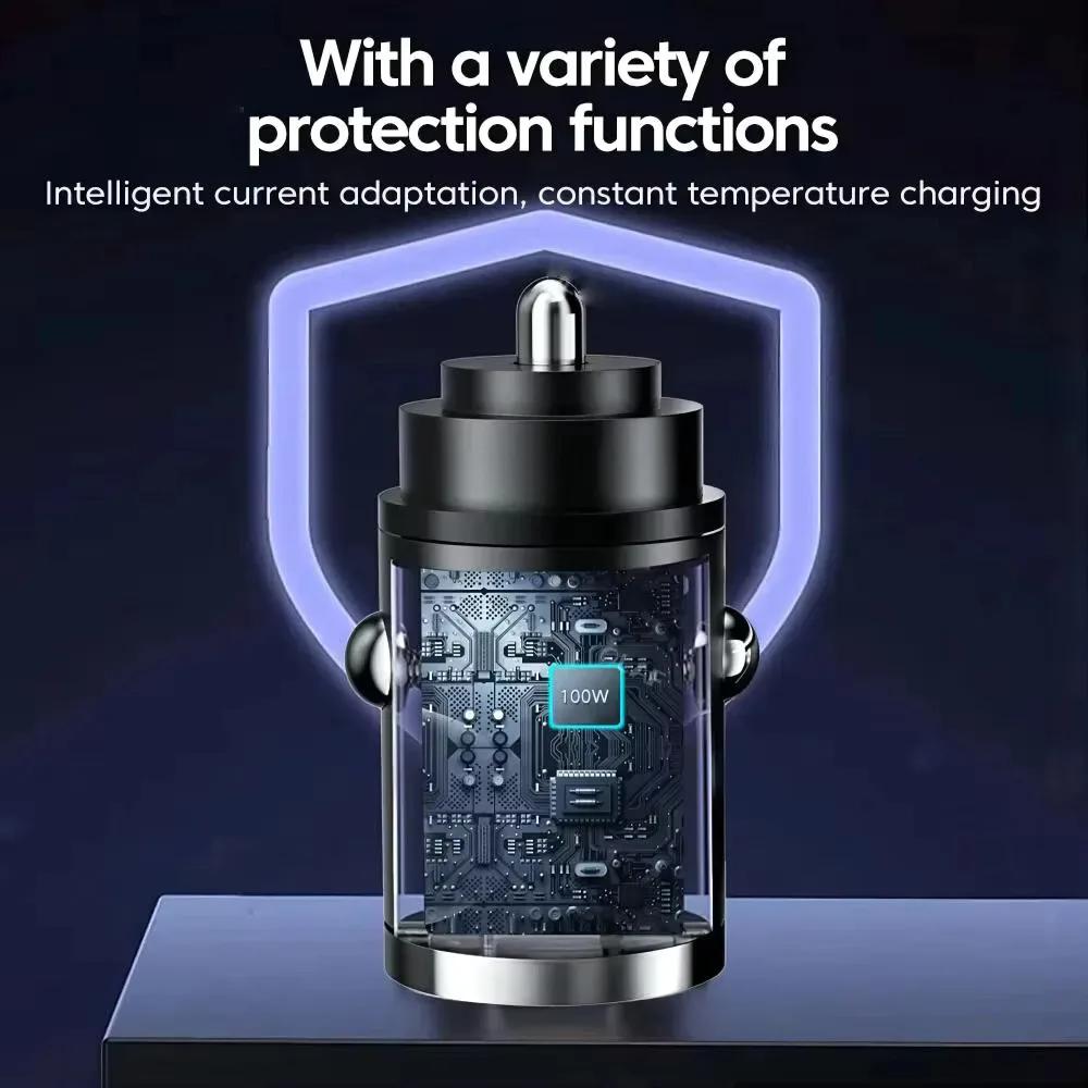 ISGTDRM 100W Mini Car Charger Fast Charging for iPhone QC3.0 PD USB Type C Car Mobile Phone Charger for Xiaomi Samsung Huawei