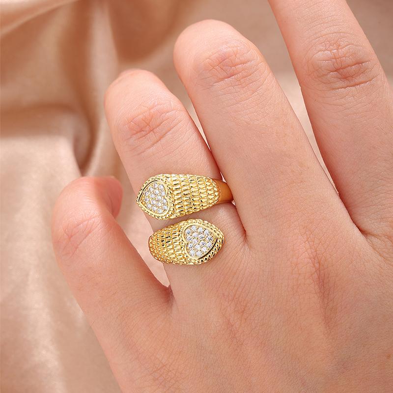 Stylish Zirconia Heart Snake Adjustable Ring For Women 18K PVD Plated Jewelry New Hip Hop Wedding Party Gift