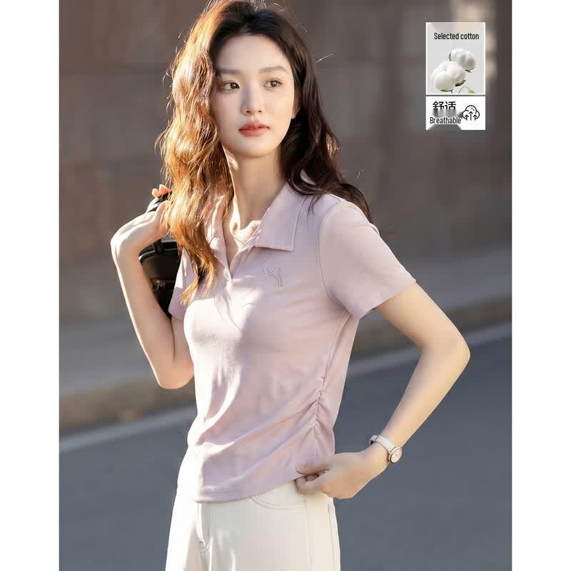 Demana Cloud Cotton Embroidered Lapel T-Shirt L