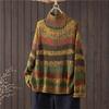 Johnature Women Vintage Striped Pullover Sweaters Mock Neck Long Sleeve Spring Long Sleeve Casual Sweaters