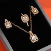 Luxury Square Zircon Crystal Gold Color Earrings Necklace Ring for Women Princess Bride Wedding Banquet Jewelry Set Gift