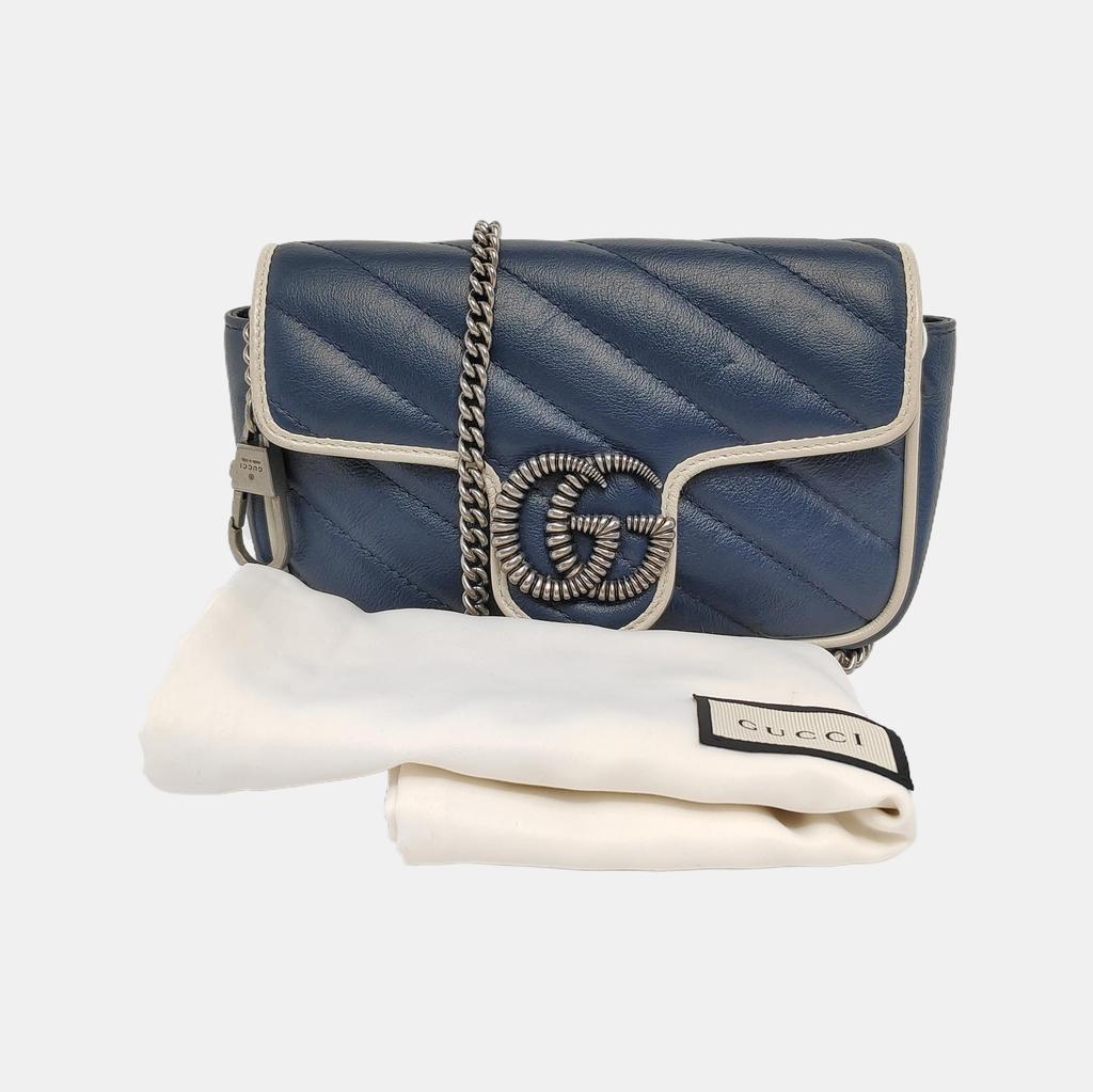[Pre-Owned] Marmont GG Silver Logo Color-Blocked Quilted Chain Leather Mini Shoulder Bag - Very Good #RNI9DU
