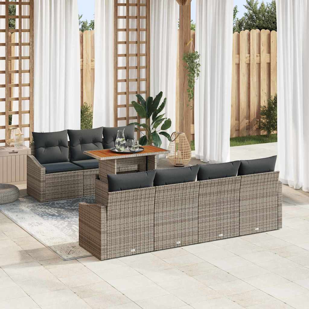 Garden Sofa Set with Storage 8 Pcs Grey Poly Rattan