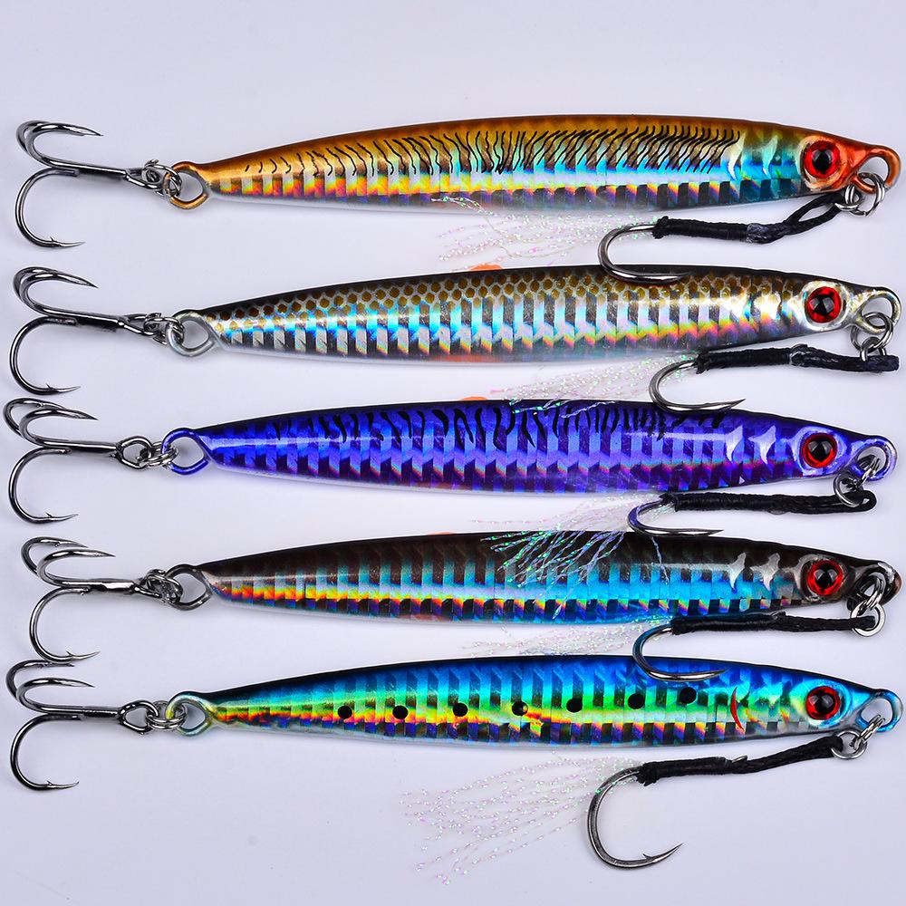 3D Fast Drawing Sea Fishing Lure with Hook Boat Fishing for Drifting Mackerel Hook, Long Throw Speed Sinking Iron Plate Fishing Gear