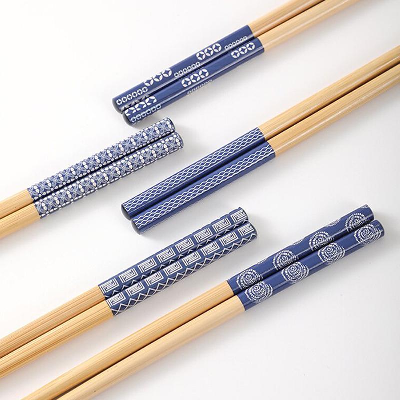 Eco-Friendly Bamboo Chopsticks 5 Pairs Handmade Japanese Style for Family Dinner Tableware