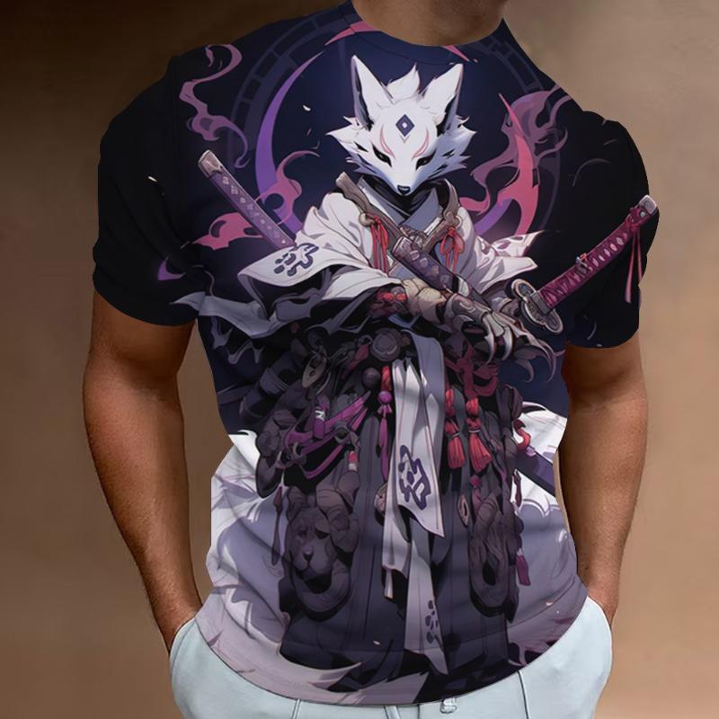 Retro Animal T-Shirt For Men 3d Japanese Animal Print Short Sleeve Tees Summer Pullover Loose Oversized Men Clothing